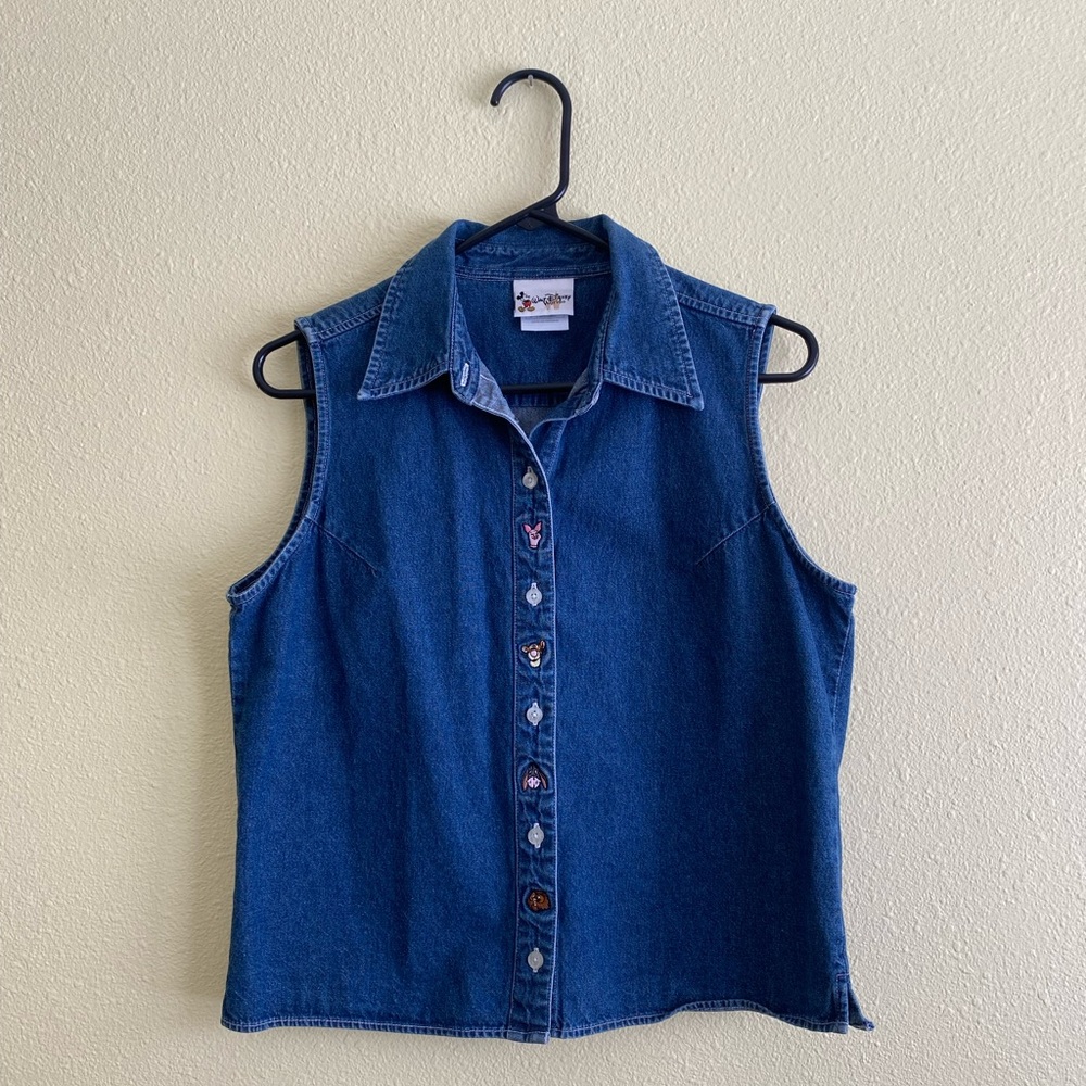 Vintage style Pooh Denim Button-Front Vest